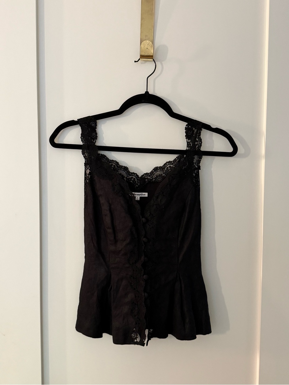 Reformation Black Lace-Trim Button-Front Camisole